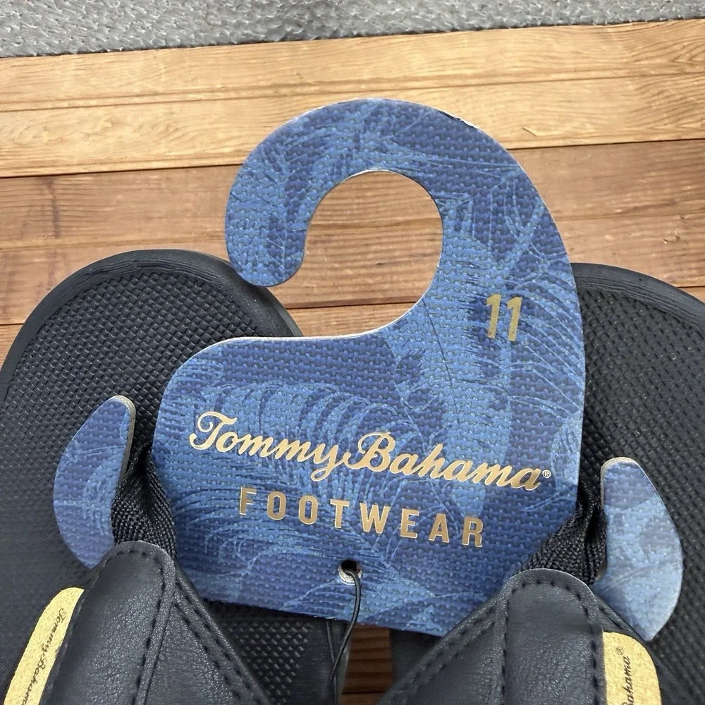 Tommy Bahama Sandals Mens 11 Black TBF Coast Flip Flops Beach Summer Casual NEW
